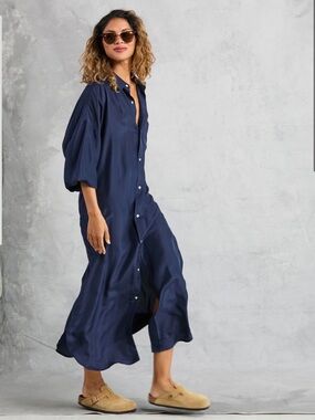Silk Maxi Shirt  Dress